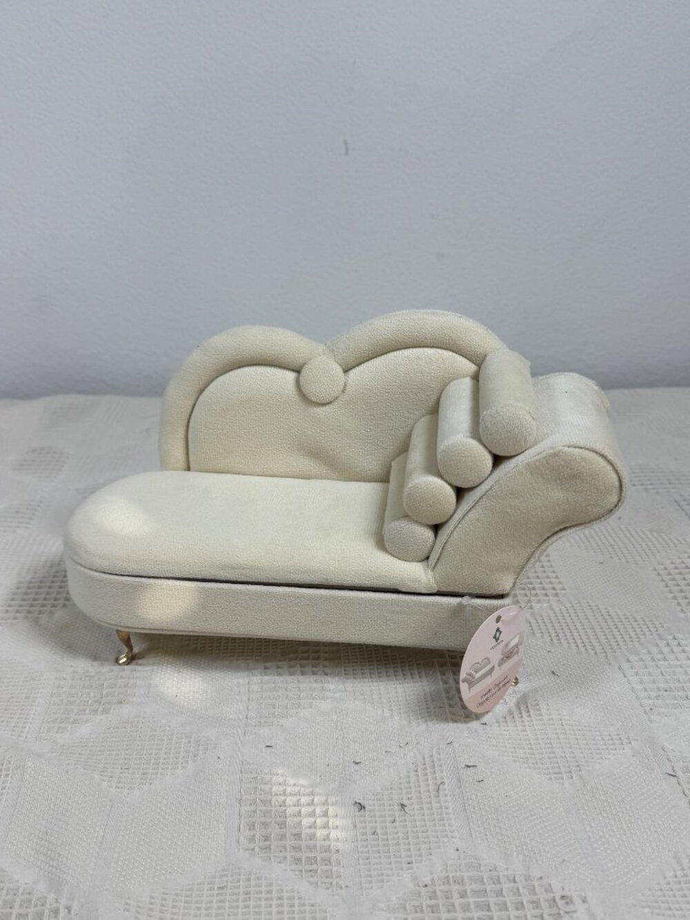 Mini Chaise Lounge Jewelry Organizer w Mirror & Compartments - Ivory Velvet NEW